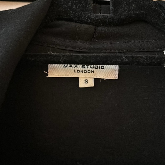 MAX STUDIO Draped Collar Scuba Black Long Open Front Cardigan Jacket Size S - Picture 4 of 6